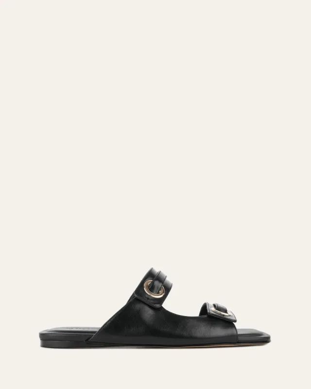 QUILL FLAT SANDALS BLACK LEATHER sold by Jo Mercer