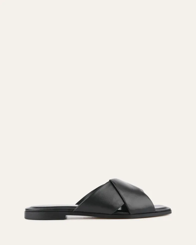 CYRA FLAT SANDALS BLACK LEATHER sold by Jo Mercer