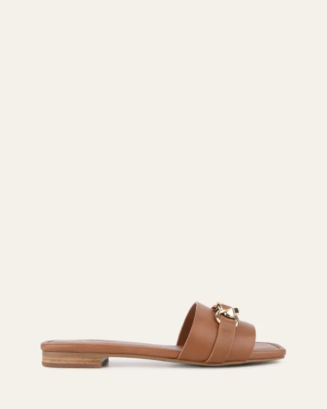 PABLO FLAT SLIDE DARK TAN LEATHER sold by Jo Mercer