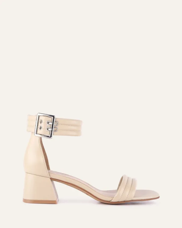 LYRIC MID HEEL SANDALS SAND LEATHER sold by Jo Mercer