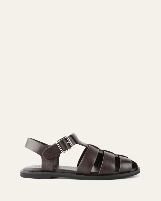 FINN FLAT SANDALS CHOCOLATE LEATHER sold by Jo Mercer