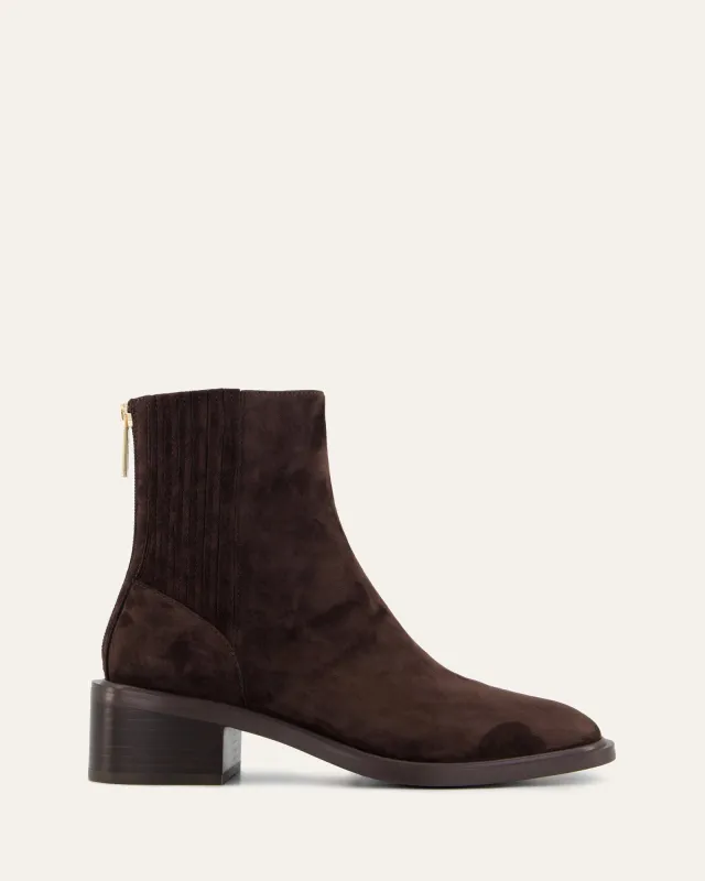MASON FLAT ANKLE BOOTS BITTER CHOC SUEDE sold by Jo Mercer