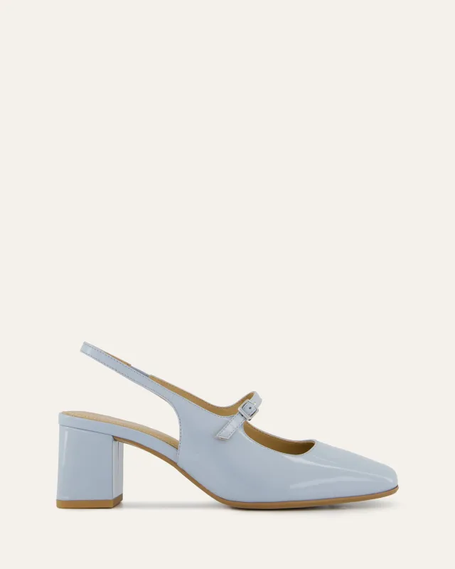 PEGGY LOW HEELS MIST BLUE PATENT sold by Jo Mercer