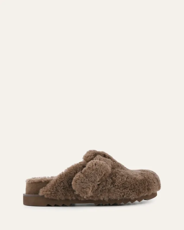 JUNIE CASUAL FLATS TAUPE SHEARLING sold by Jo Mercer