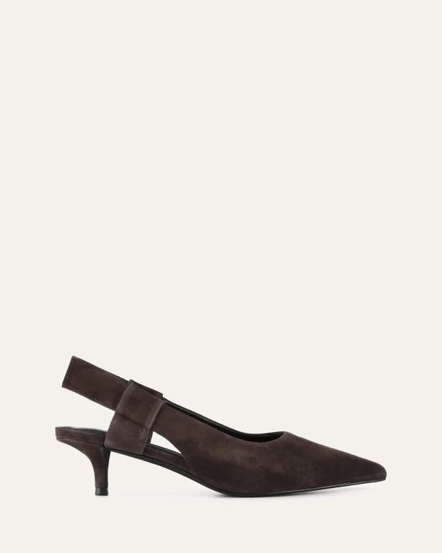 ROSA LOW HEELS BITTER CHOC SUEDE sold by Jo Mercer