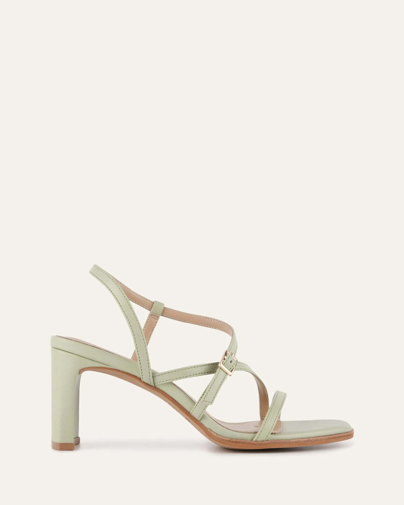 NALA MID HEEL SANDALS LIGHT SAGE LEATHER sold by Jo Mercer