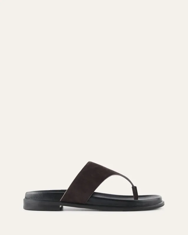 TOBY FLAT SANDALS BITTER CHOC SUEDE sold by Jo Mercer