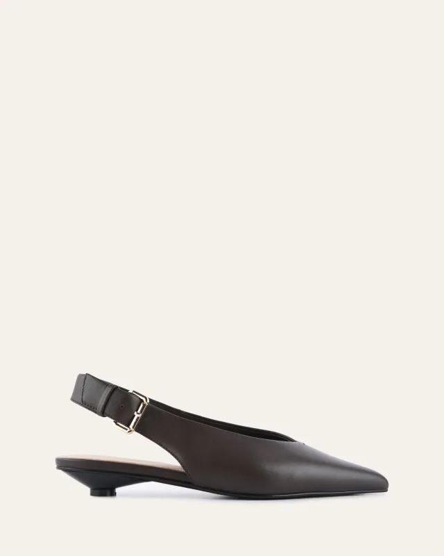 ALBIE DRESS FLATS BITTER CHOC LEATHER sold by Jo Mercer