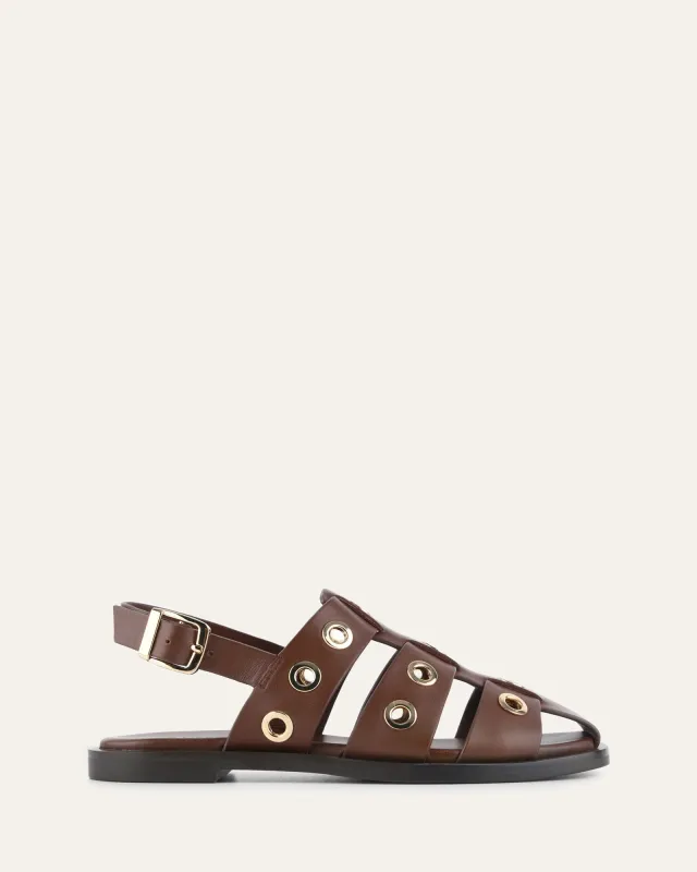 SAFFI FLAT SANDALS PECAN LEATHER sold by Jo Mercer