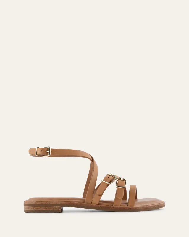 PIERRE FLAT SANDALS TUSCAN TAN LEATHER sold by Jo Mercer