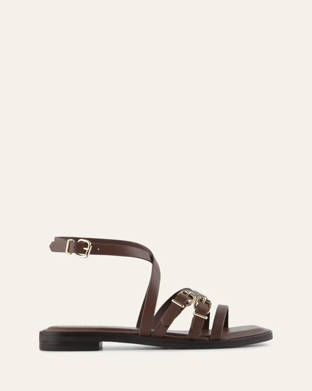 PIERRE FLAT SANDALS PECAN LEATHER sold by Jo Mercer