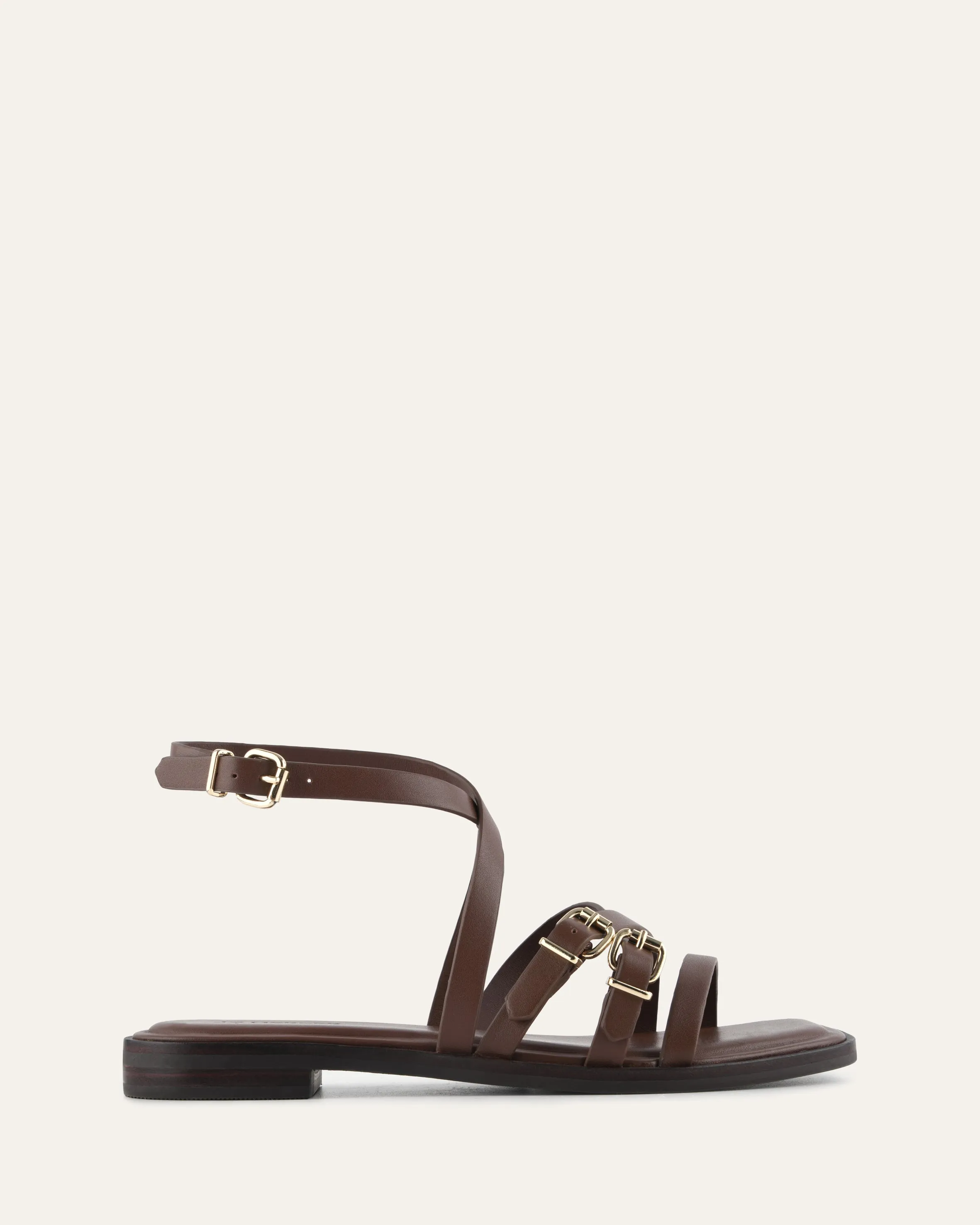 PIERRE FLAT SANDALS PECAN LEATHER sold by Jo Mercer