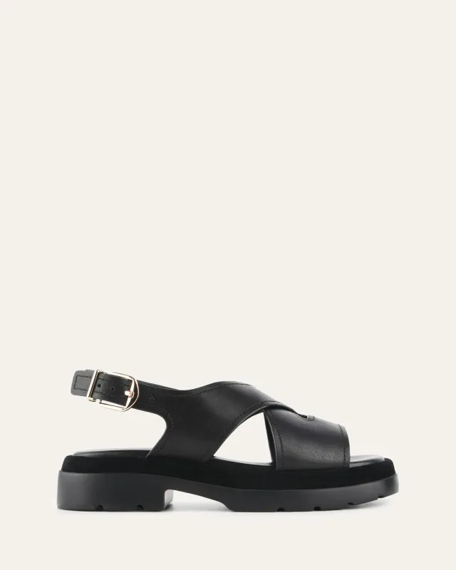 TOORAK FLAT SANDALS BLACK LEATHER sold by Jo Mercer