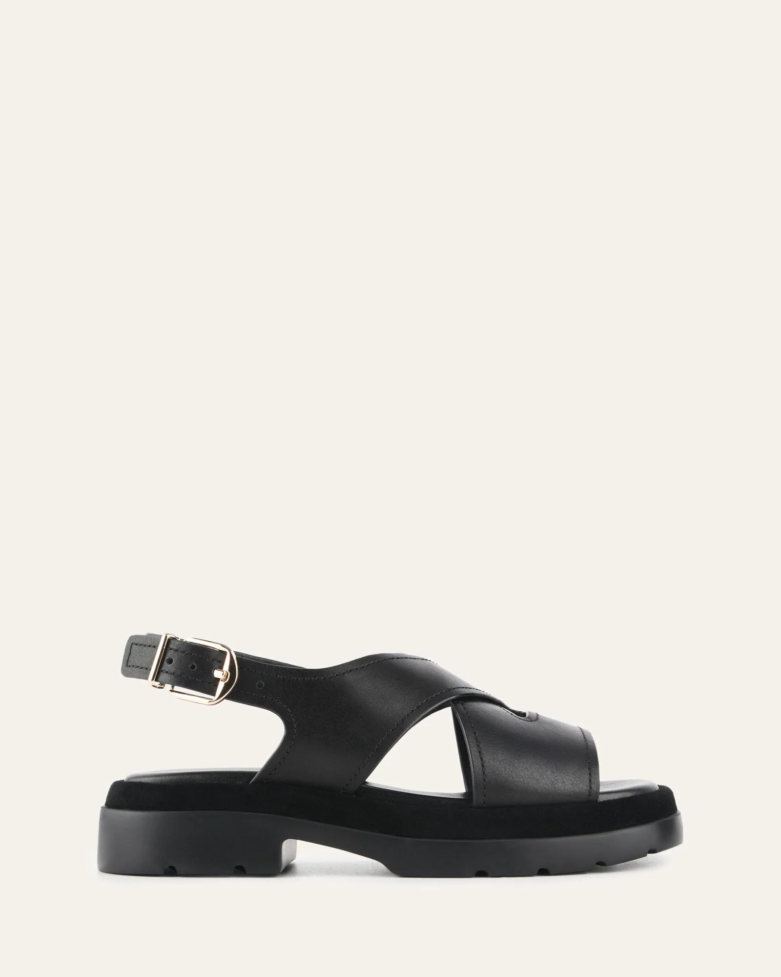 TOORAK FLAT SANDALS BLACK LEATHER sold by Jo Mercer