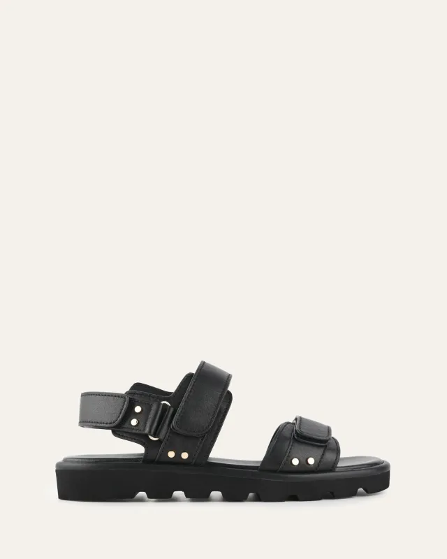 RUFUS FLAT SANDALS BLACK LEATHER sold by Jo Mercer