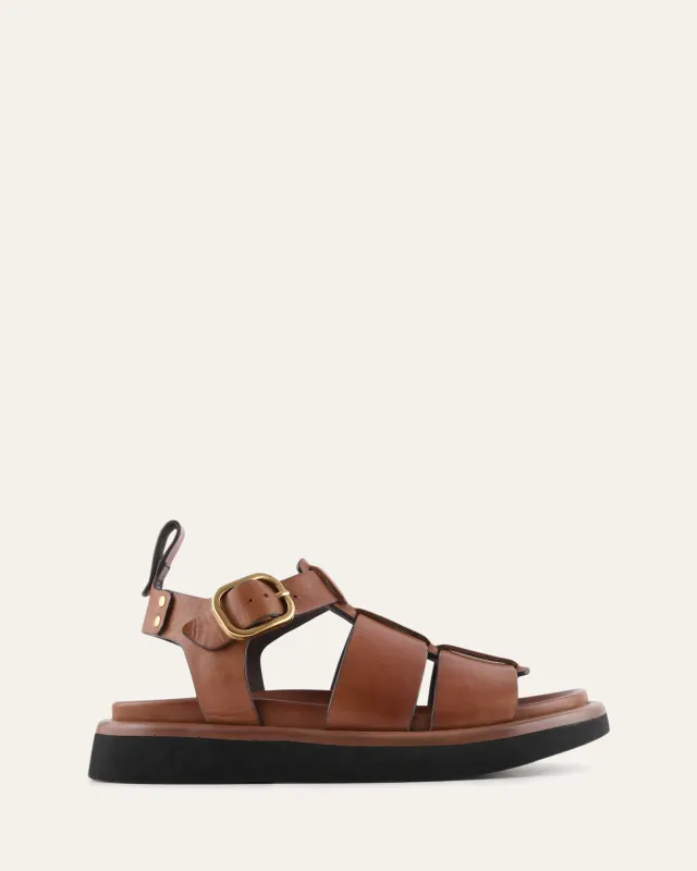AMINA FLAT SANDALS BRANDY LEATHER sold by Jo Mercer