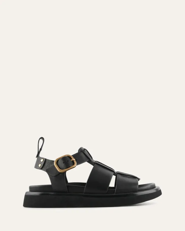AMINA FLAT SANDALS BLACK LEATHER sold by Jo Mercer