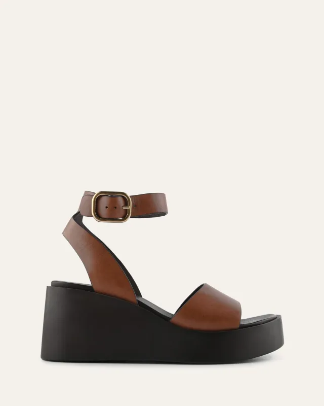 CASSIE MID WEDGE SANDALS BRANDY LEATHER made by Jo Mercer