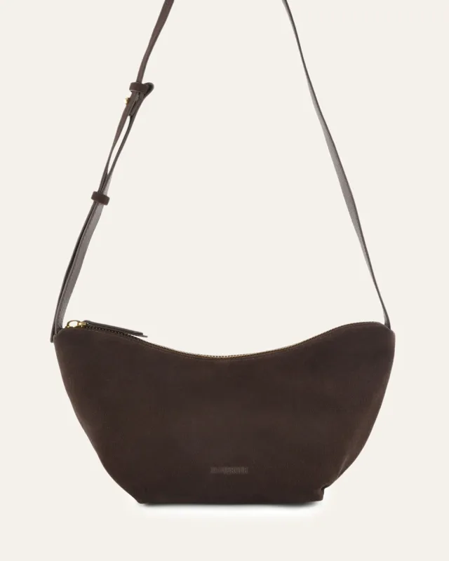 FLEET CROSSBODY BAG BITTER CHOC SUEDE sold by Jo Mercer