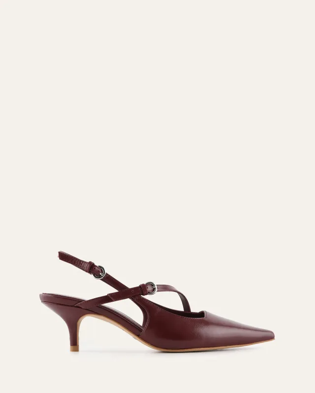 SKYE LOW HEELS MULBERRY LEATHER sold by Jo Mercer