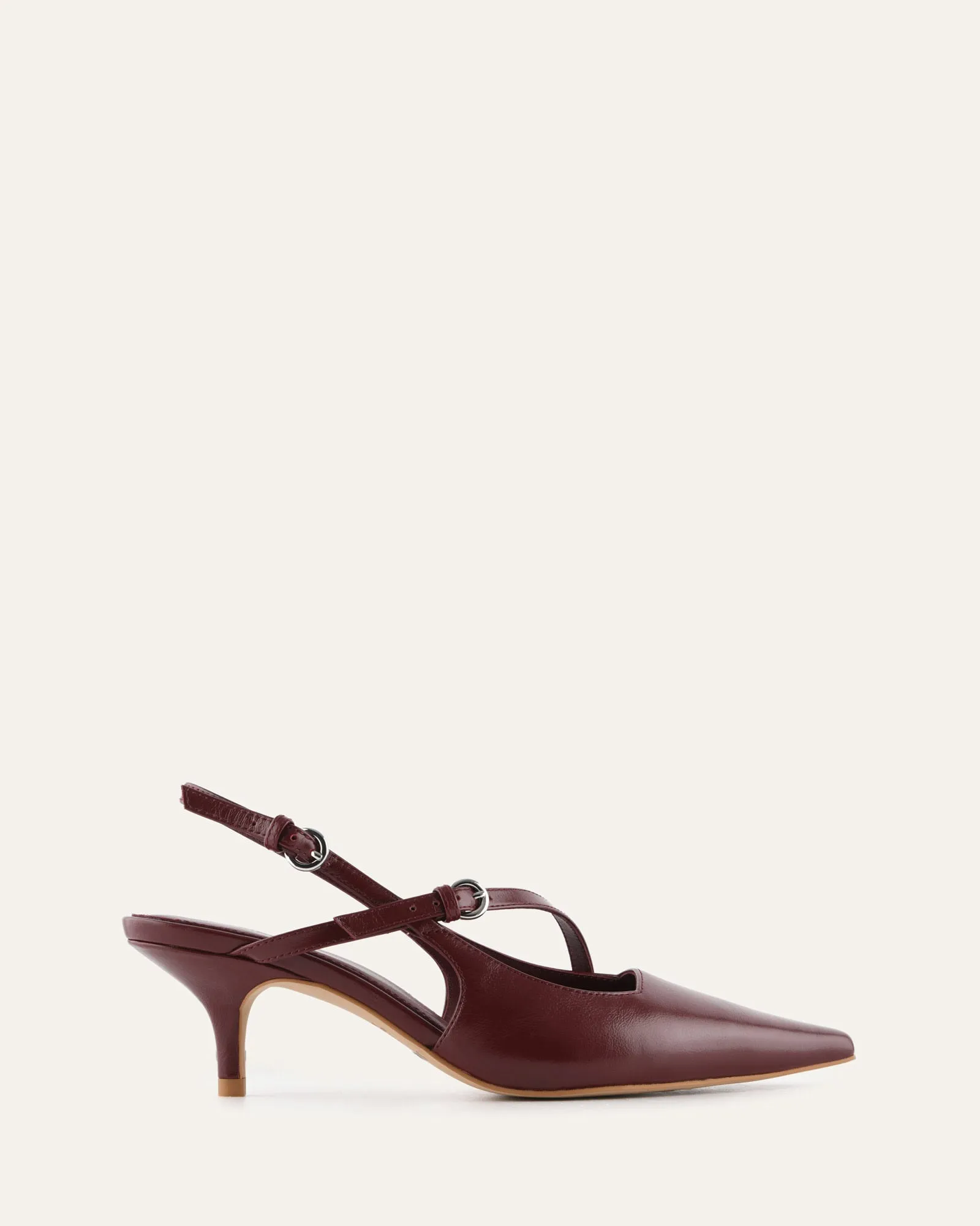 SKYE LOW HEELS MULBERRY LEATHER sold by Jo Mercer