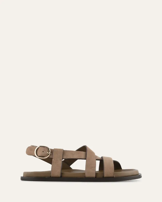 FALCON FLAT SANDALS LATTE SUEDE sold by Jo Mercer