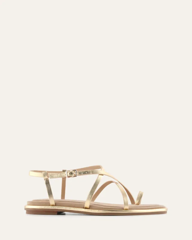 AVEN FLAT SANDALS GOLD LEATHER sold by Jo Mercer