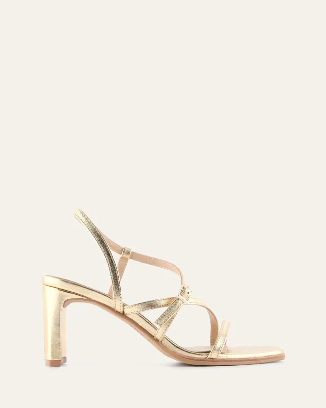 NALA MID HEEL SANDALS GOLD LEATHER sold by Jo Mercer