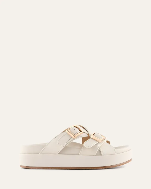 WICCA FLAT SANDALS OFF WHITE LEATHER sold by Jo Mercer