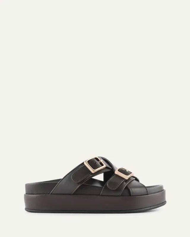 WICCA FLAT SANDALS BITTER CHOC LEATHER sold by Jo Mercer