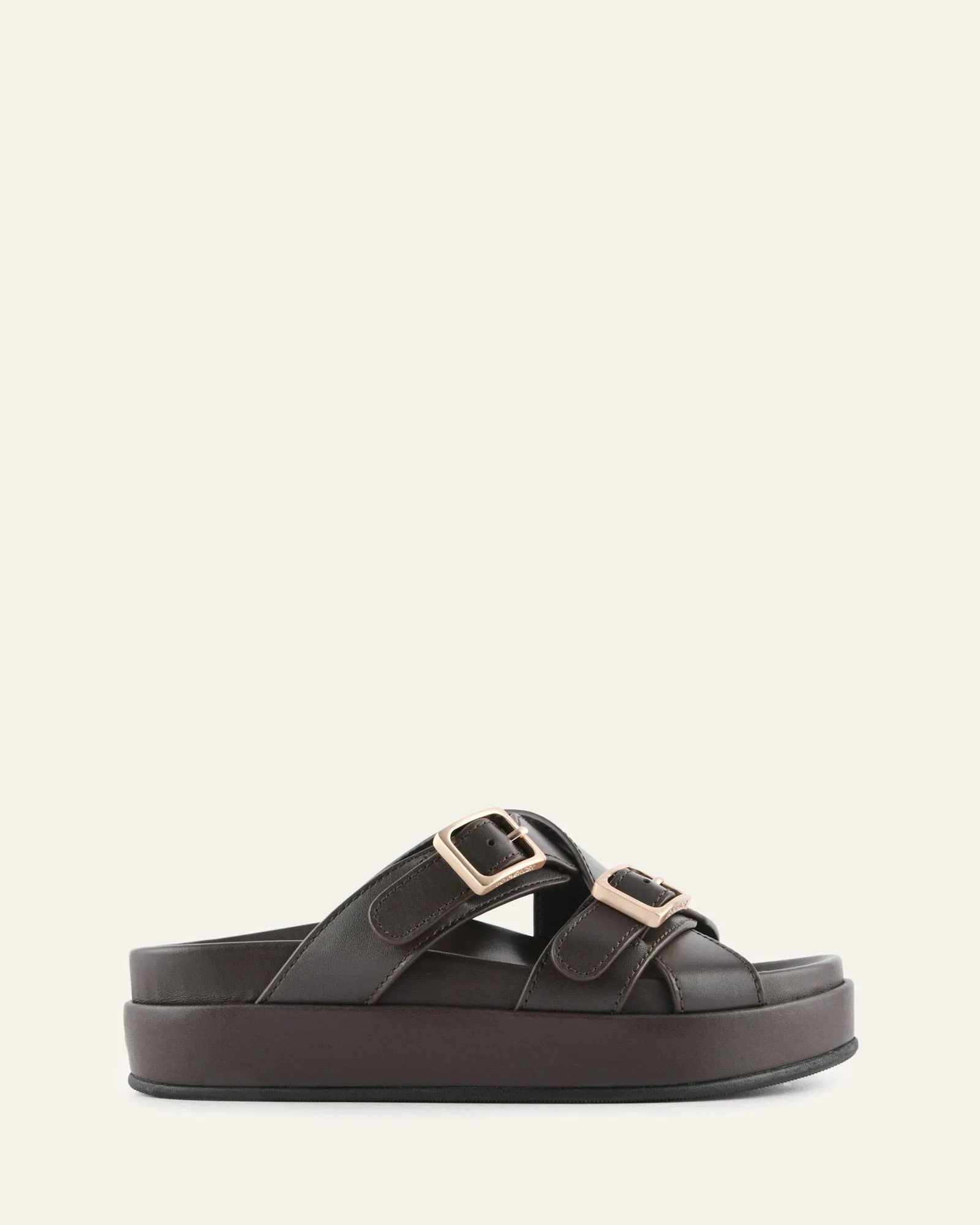 WICCA FLAT SANDALS BITTER CHOC LEATHER sold by Jo Mercer