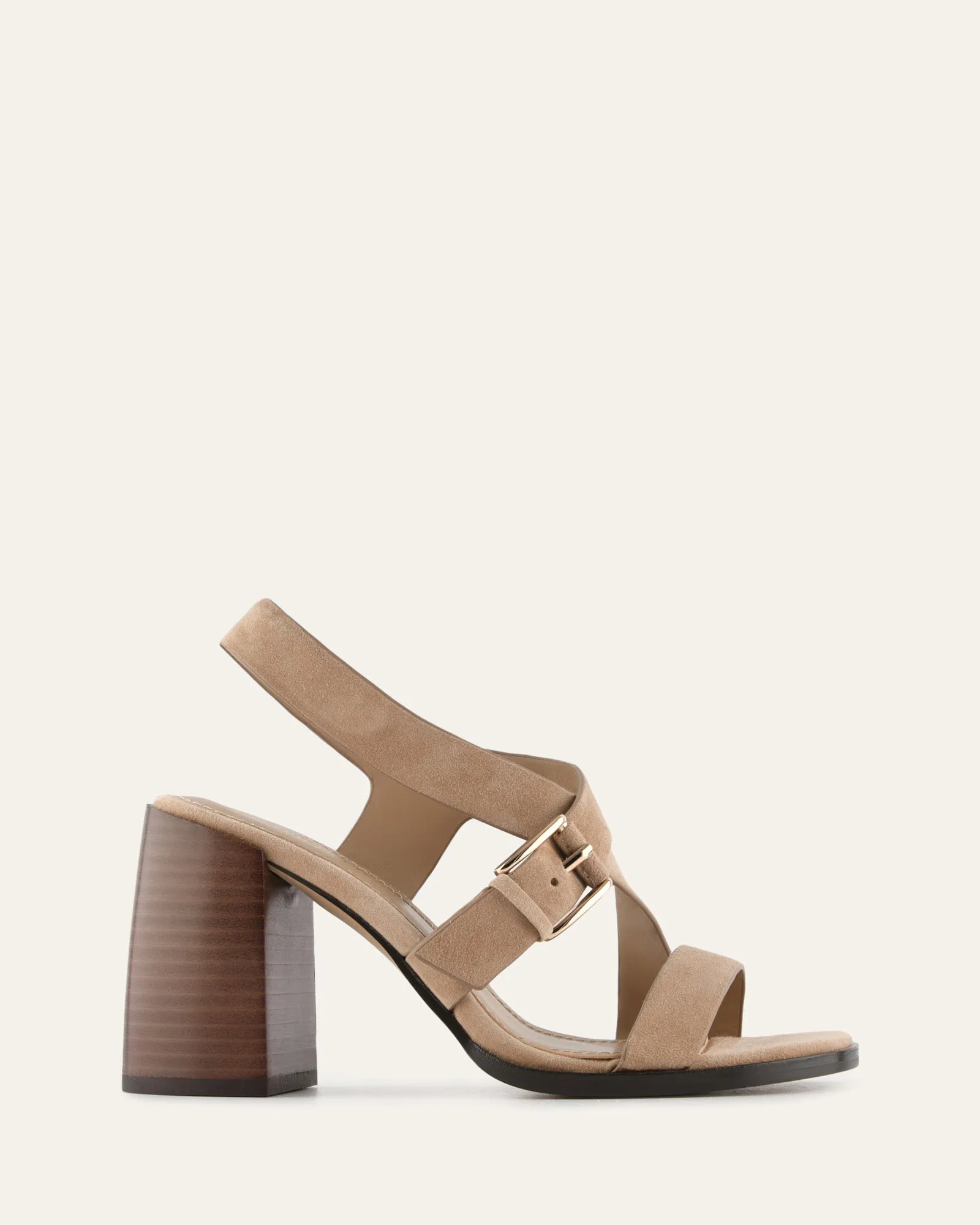 VIRGO HIGH HEEL SANDALS LATTE SUEDE sold by Jo Mercer