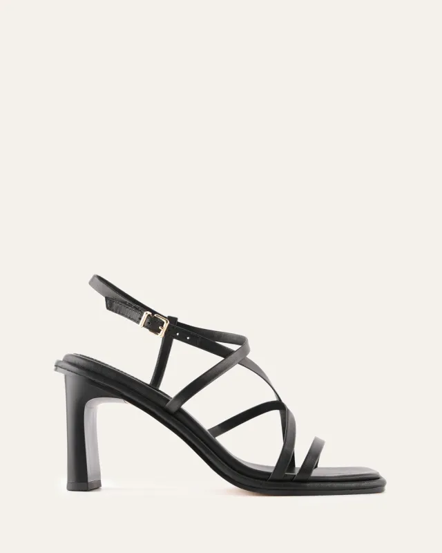 BASK HIGH HEEL SANDALS BLACK LEATHER sold by Jo Mercer