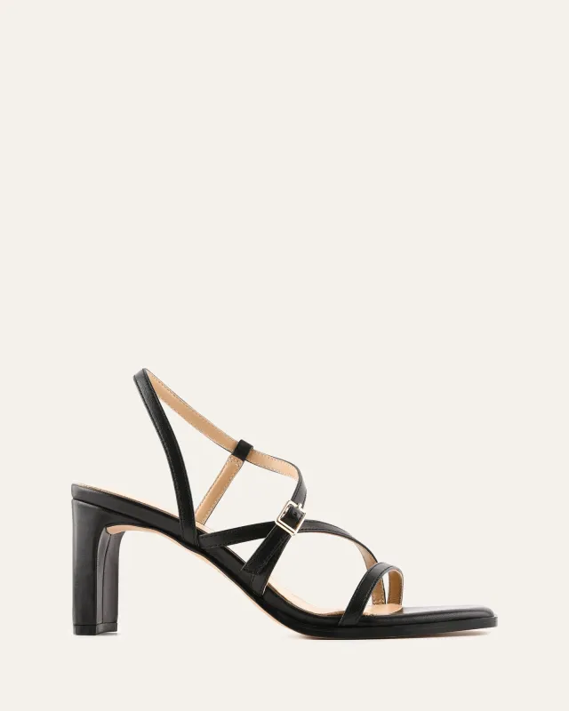 NALA MID HEEL SANDALS BLACK LEATHER sold by Jo Mercer
