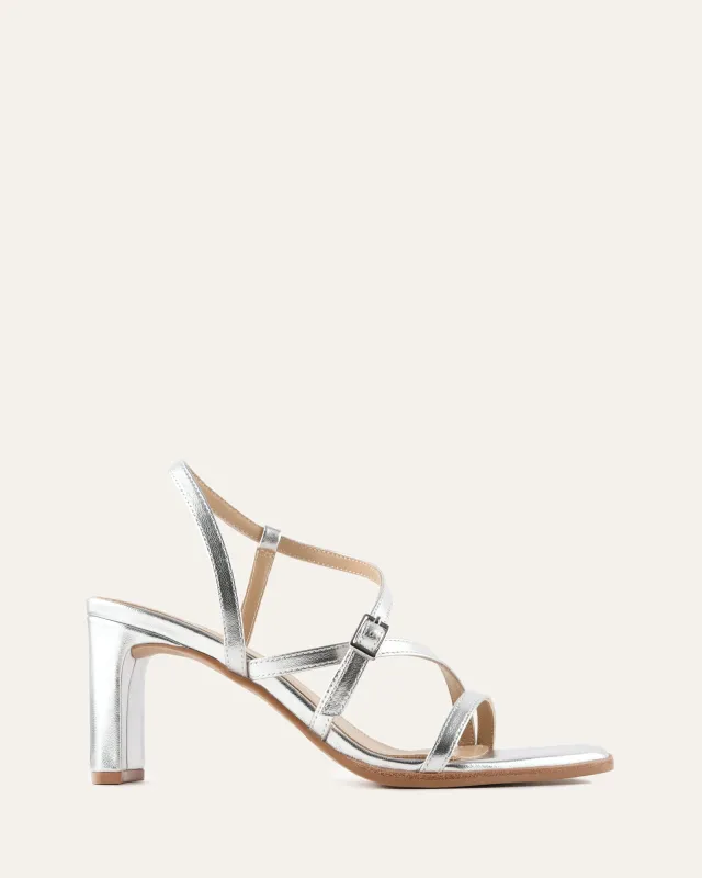 NALA MID HEEL SANDALS SILVER LEATHER sold by Jo Mercer