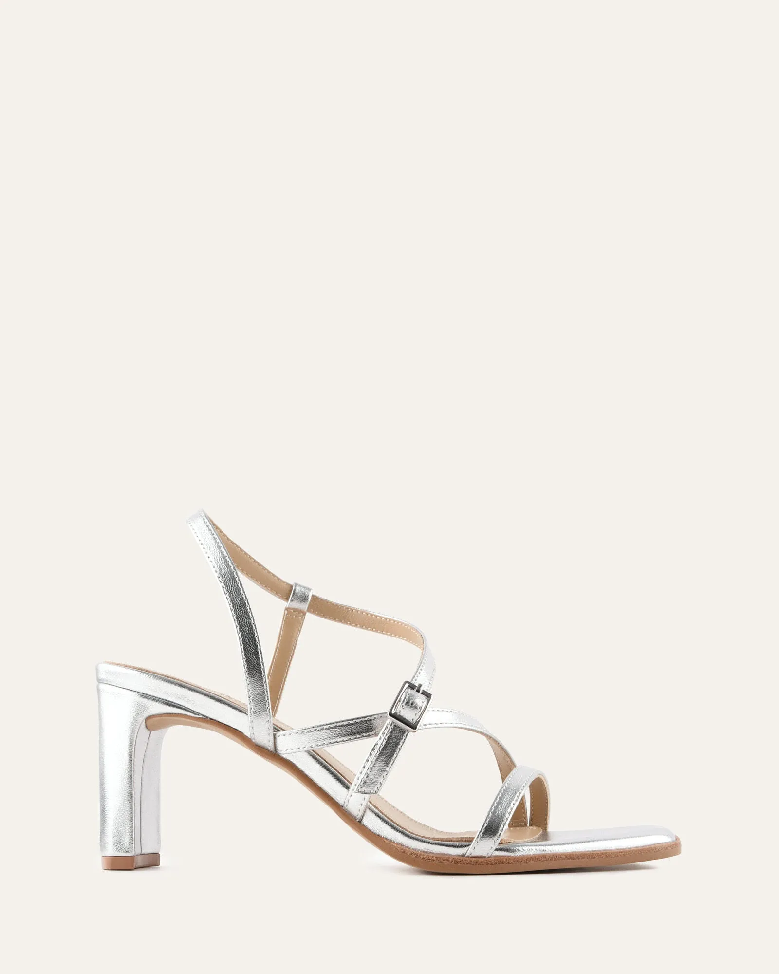 NALA MID HEEL SANDALS SILVER LEATHER sold by Jo Mercer