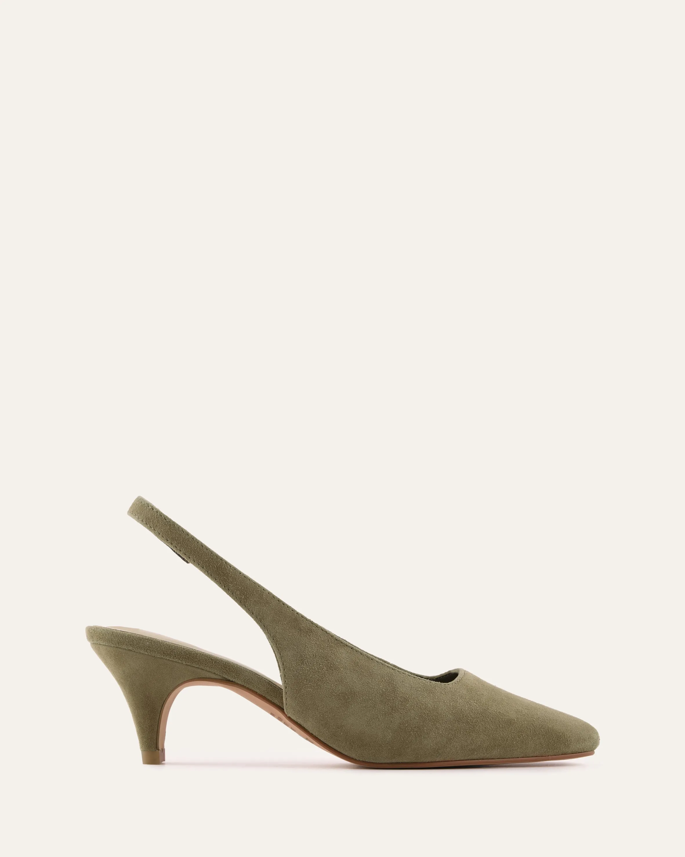 TREY LOW HEELS OLIVE SUEDE sold by Jo Mercer