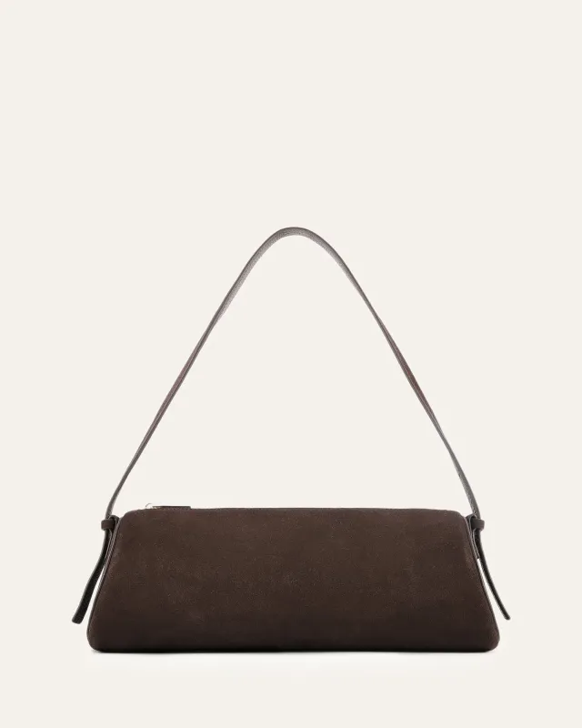 WINFREY SHOULDER BAG BITTER CHOC SUEDE made by Jo Mercer