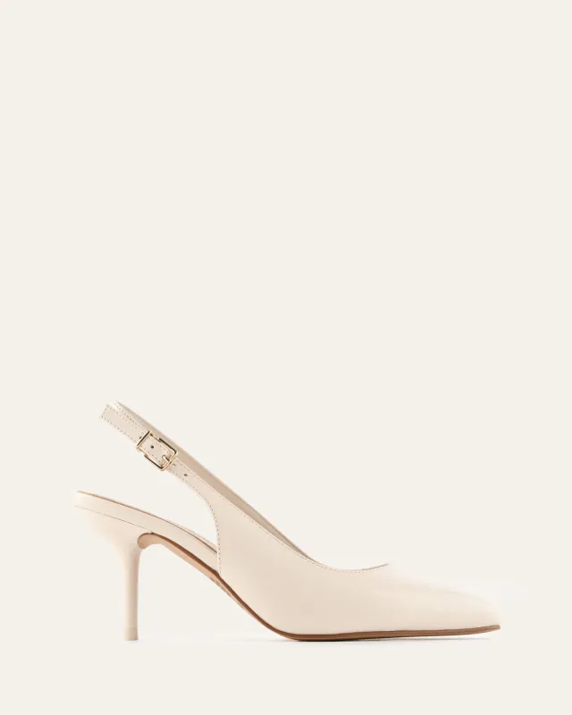 TERRANCE MID HEELS OFF WHITE LEATHER made by Jo Mercer