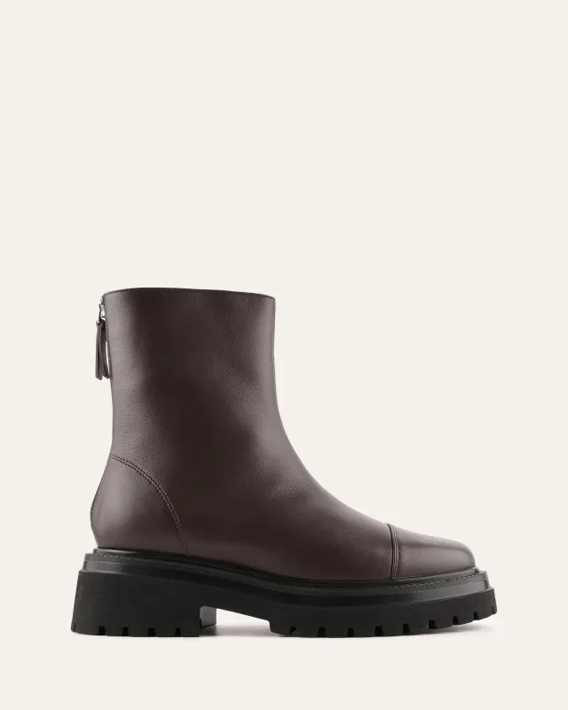 TATUM FLAT ANKLE BOOTS BITTER CHOC LEATHER made by Jo Mercer