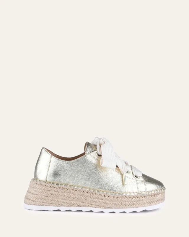 ANNIE LACE UP WEDGE ESPADRILLES SOFT GOLD LEATHER sold by Jo Mercer