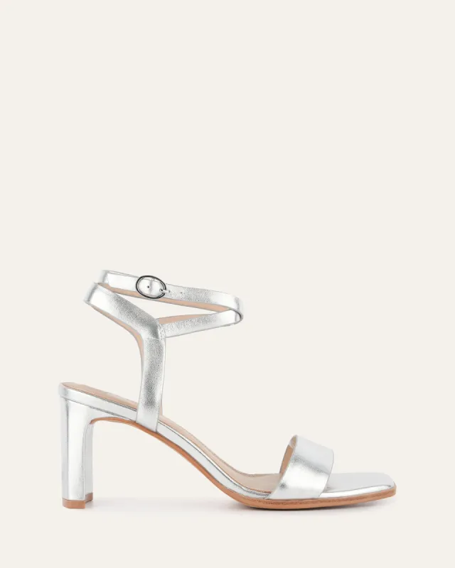 NATSU MID HEEL SANDALS SOFT SILVER LEATHER sold by Jo Mercer