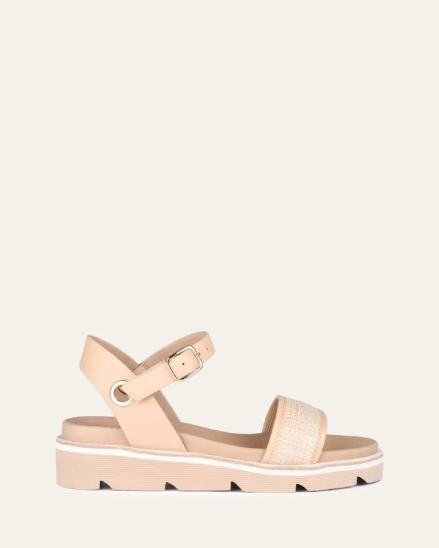 ILLUSION FLAT WEDGE SANDALS NATURAL RAFFIA sold by Jo Mercer