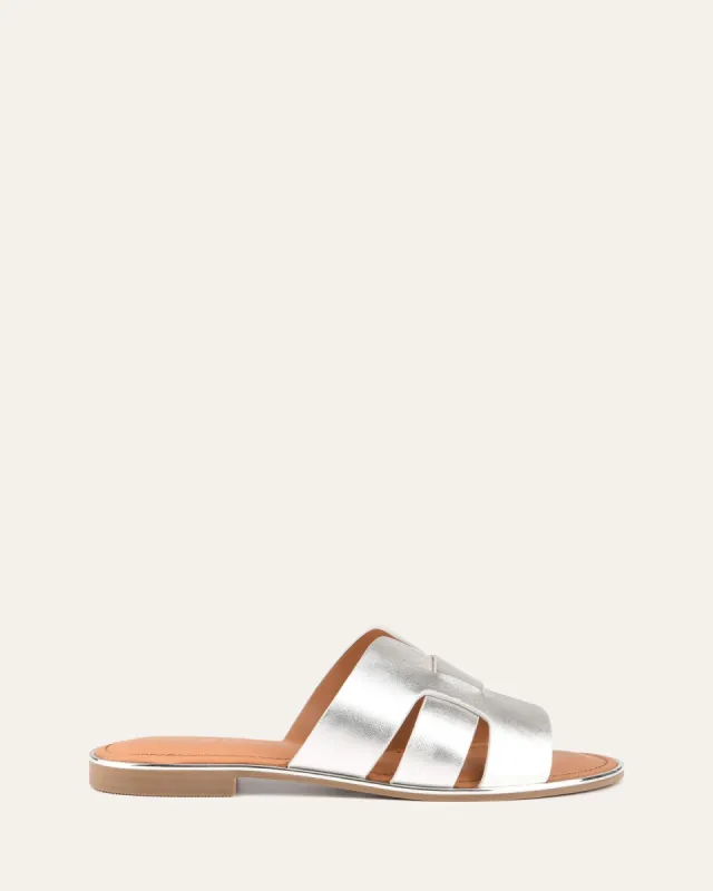 JEAN FLAT SLIDES SILVER LEATHER sold by Jo Mercer