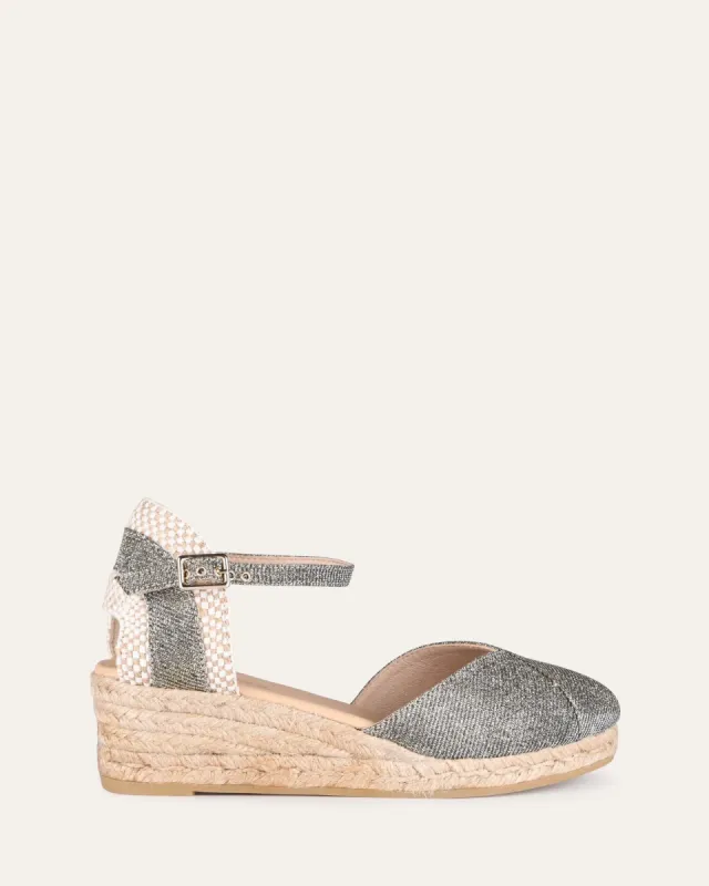CALISTA LOW HEEL WEDGE ESPADRILLES METALLIC sold by Jo Mercer