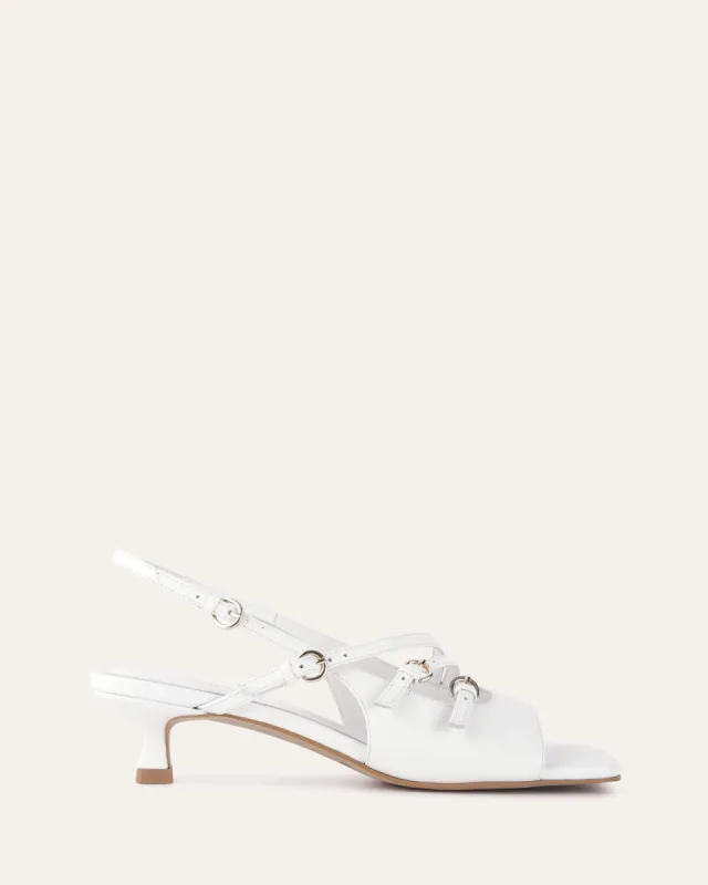 MONICA MID HEEL SANDALS WHITE LEATHER sold by Jo Mercer