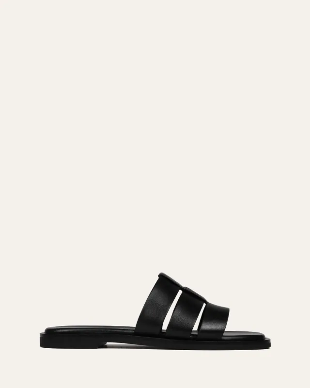 SARITA FLAT SLIDES BLACK LEATHER sold by Jo Mercer