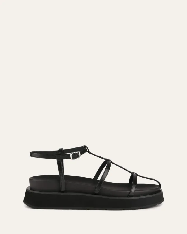 MINA FLAT SANDALS BLACK LEATHER sold by Jo Mercer