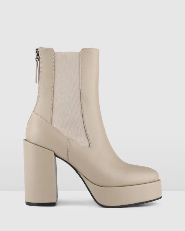EMMA HIGH PLATFORM ANKLE BOOTS TAUPE LEATHER sold by Jo Mercer