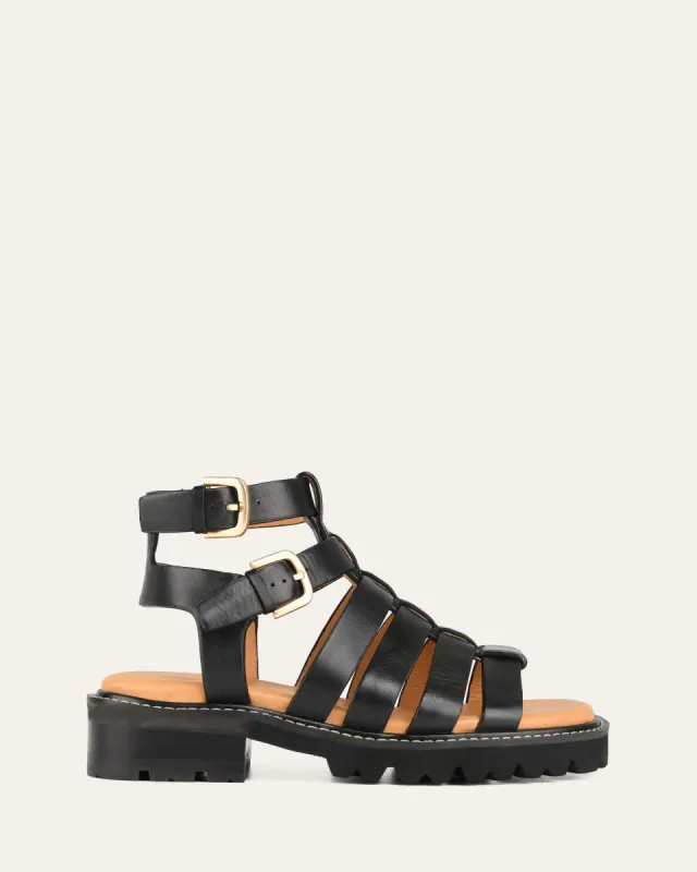 GINO FLAT SANDALS BLACK LEATHER sold by Jo Mercer